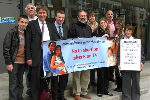 SPUC members protesting against abortion adverts being shown on TV