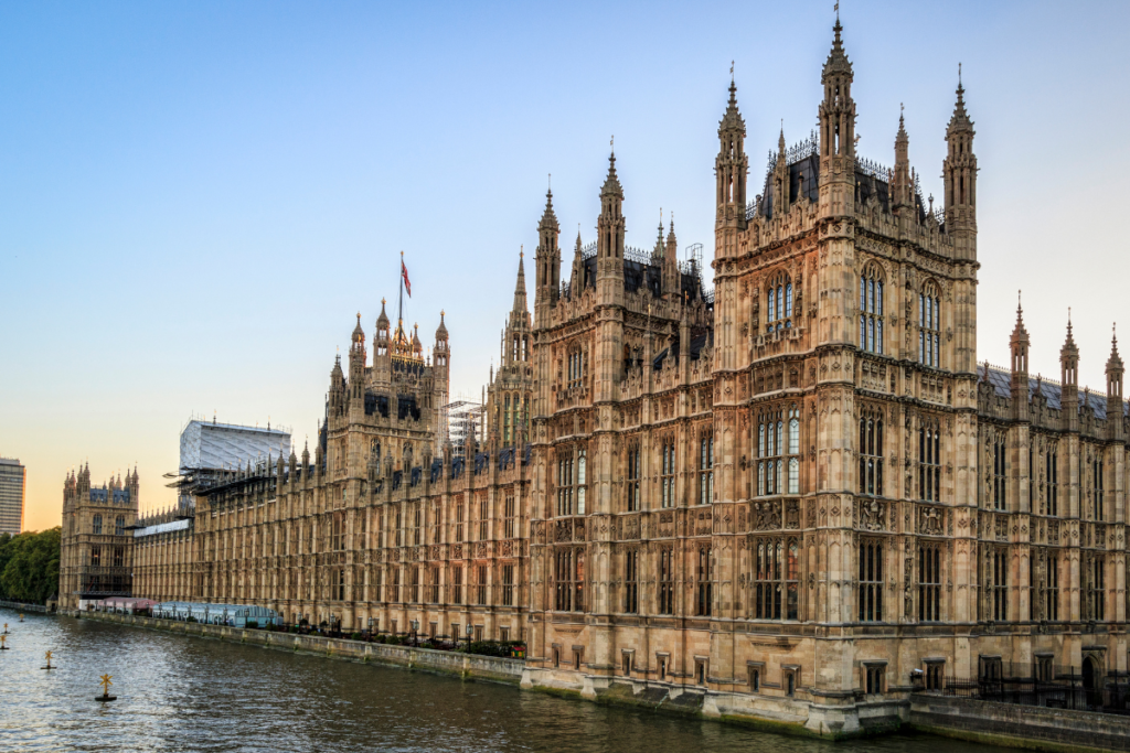 Image taken from the River Thames of the Houses of Parliament in Westminster.