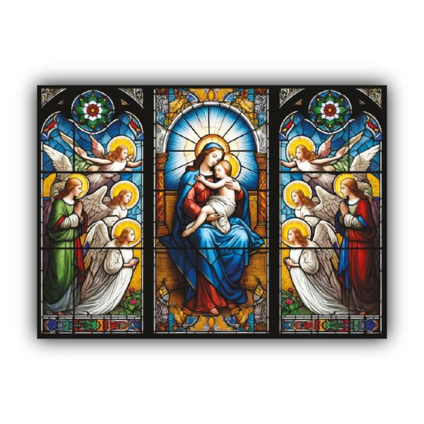 Christmas Card - Stained Glass Madonna with Angels (Pack of 10) - Image 2