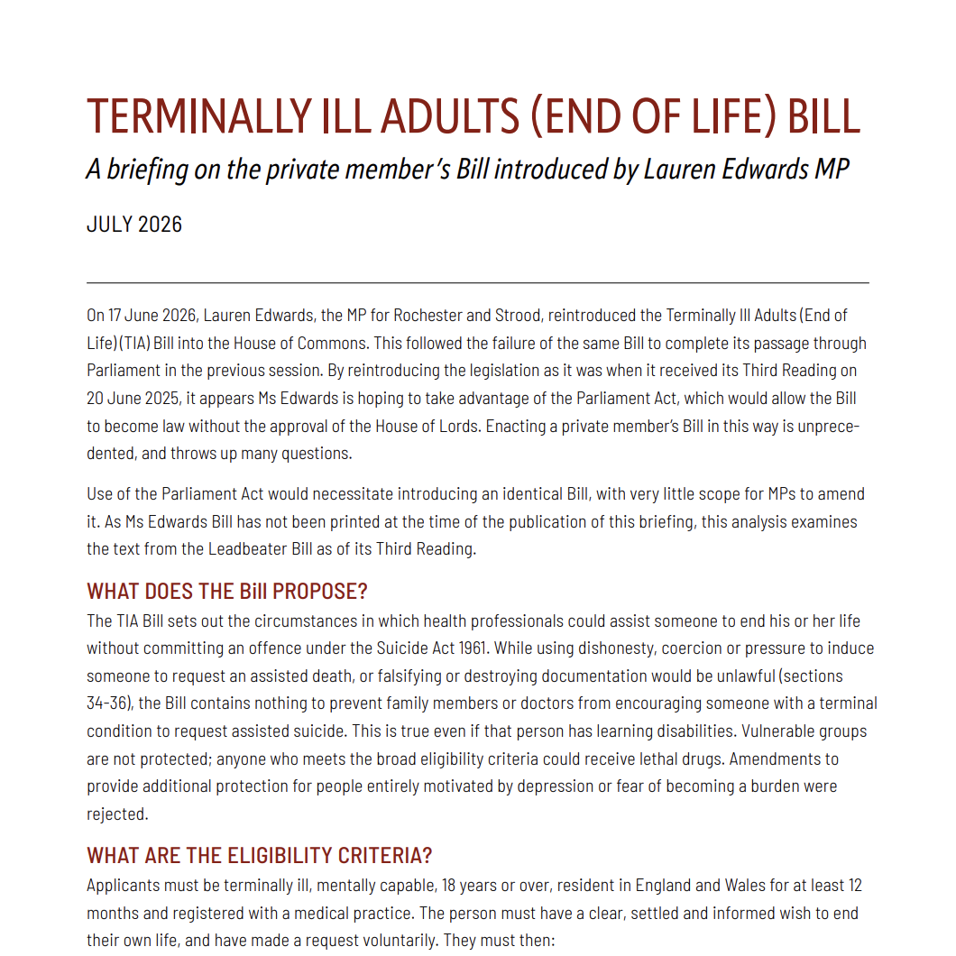 Briefing: Terminally Ill Adults (End of Life) Bill