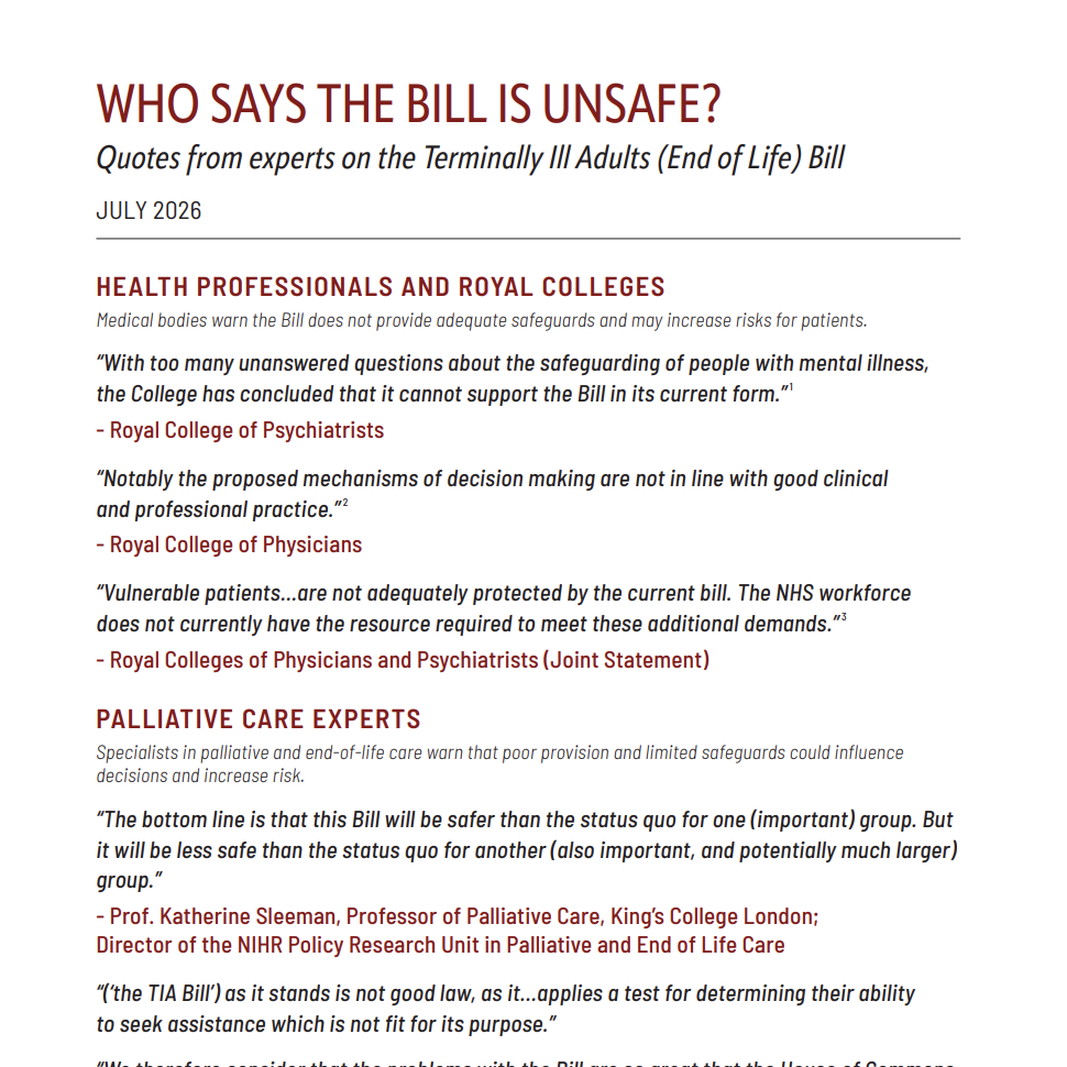 Who Says the Bill is Unsafe? - Quotes from Experts