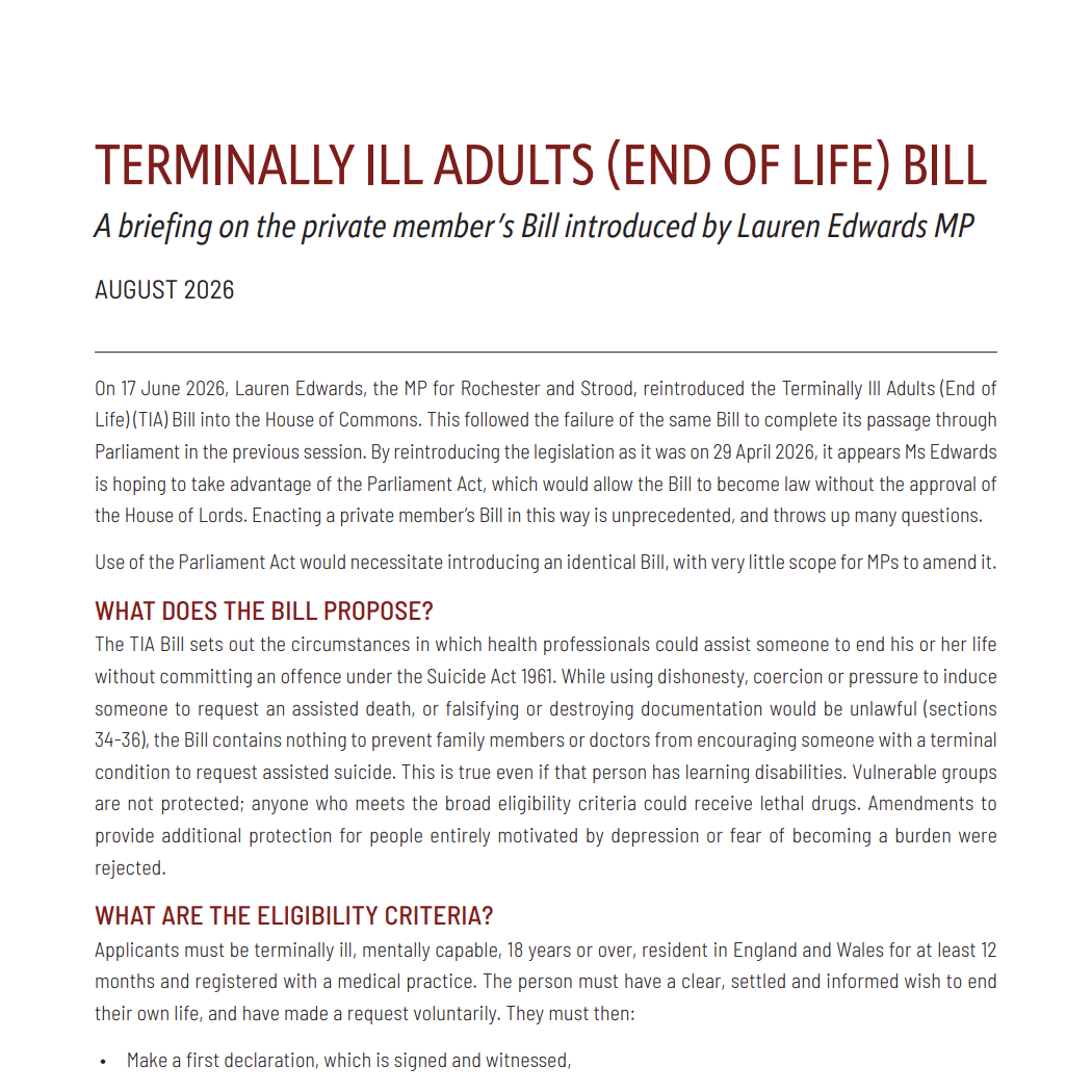 Briefing: Terminally Ill Adults (End of Life) Bill